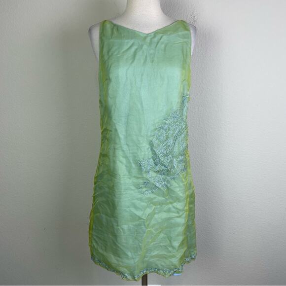 Express Green Blue Illusion Sleeveless Sheath Fairycore Embroidered  Dress 9/10 - Picture 1 of 8